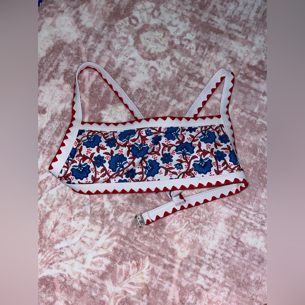 Red and Blue Floral Embroidered Crop Top